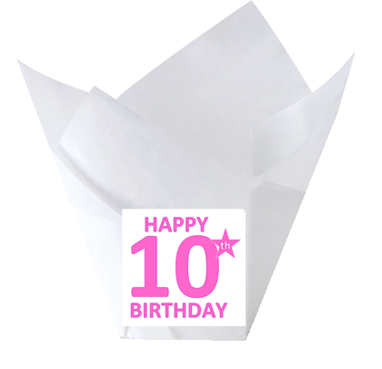 Happy 10th Birthday White Tulip Baking Cup Liners - 12pack