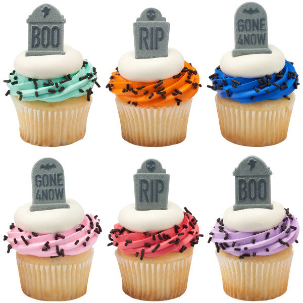 Graveyard Tombstone Halloween Edible Dessert Toppers Cake Cupcake Sugar Icing Decorations -12ct
