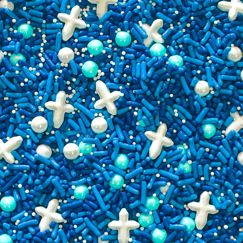 Blue And White Cross Cupcake Cake Decoration Confetti Sprinkles Cake Cookie Icecream Donut Jimmies Quins 6oz