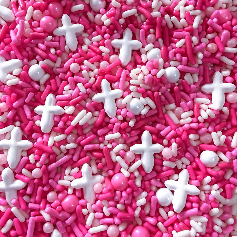 Pink And White Cross Cupcake Cake Decoration Confetti Sprinkles Cake Cookie Icecream Donut Jimmies Quins 6oz