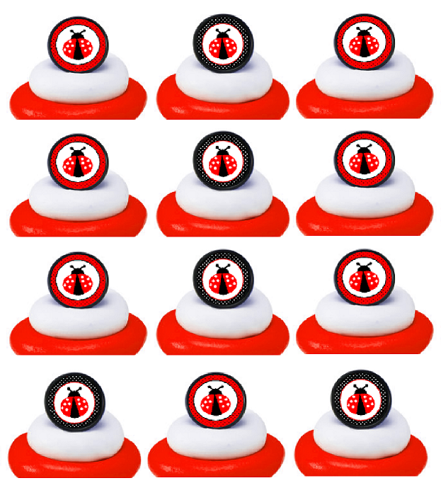 Lady Bug Easy Toppers Cupcake Decoration Rings -12pk