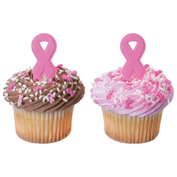 12pk Breast Cancer Awareness Pink Ribbon Cupcake  Decoration Toppers - Picks