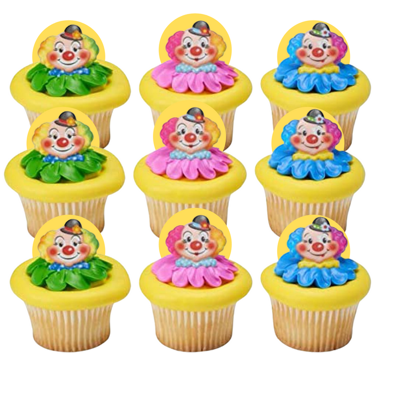 Jolly Clowns Cupcake - Desert - Food Decoration Topper Rings 12ct