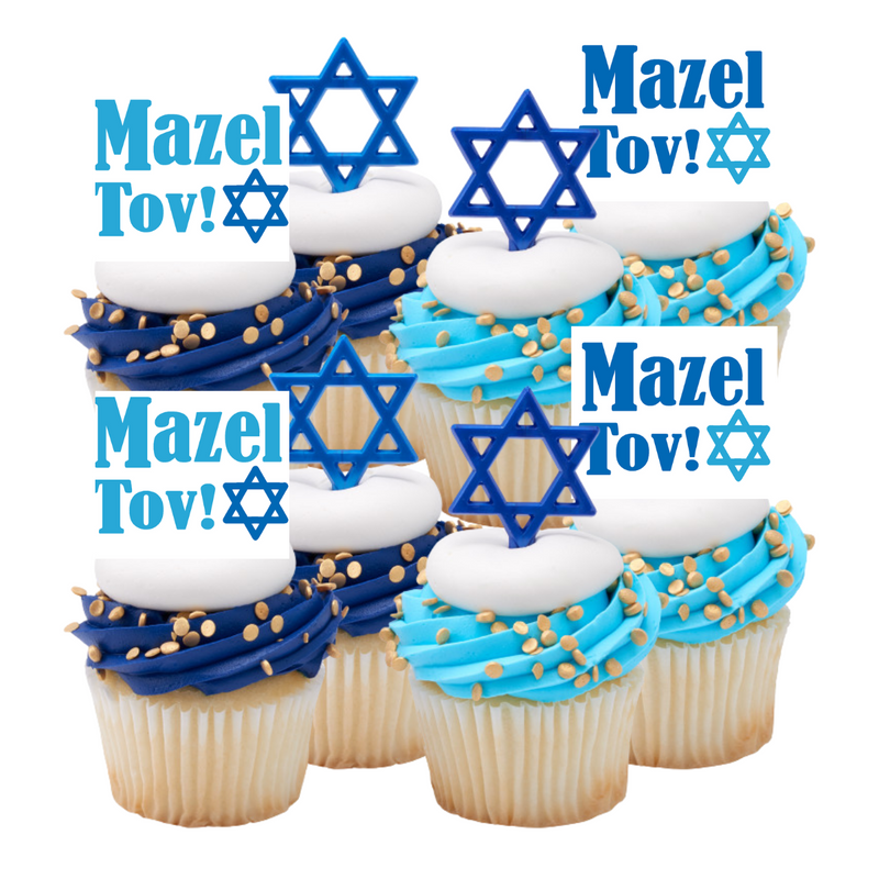 Mazel Tov! Blue & White   Cupcake - Desert  Decoration Topper Picks 12ct