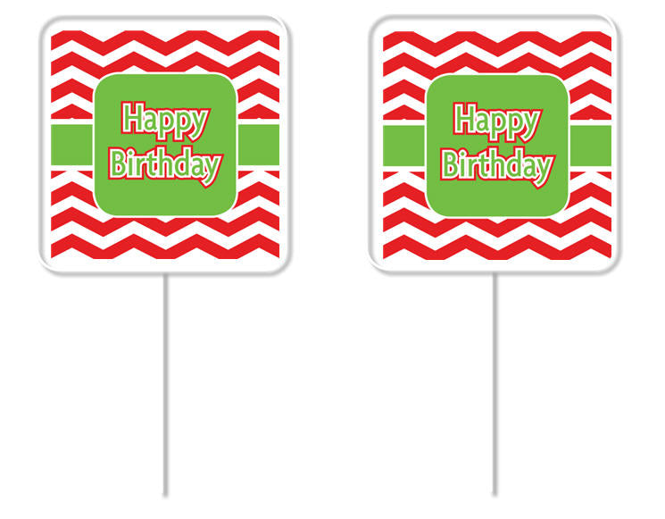 Happy Birthday Red Chevron Cupcake Appetizer Food Picks -12pack