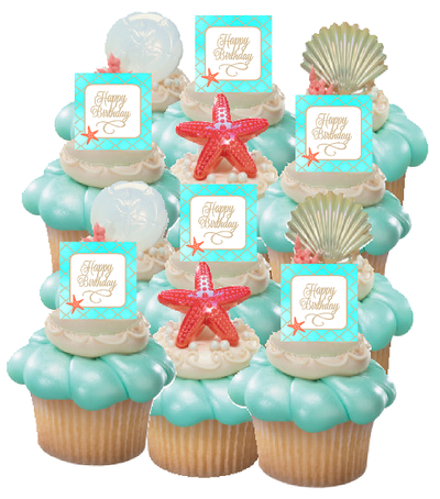 12pack Happy Birthday Beach Sand Seashells Cupcake Decoration Toppers –  CakeSupplyShop