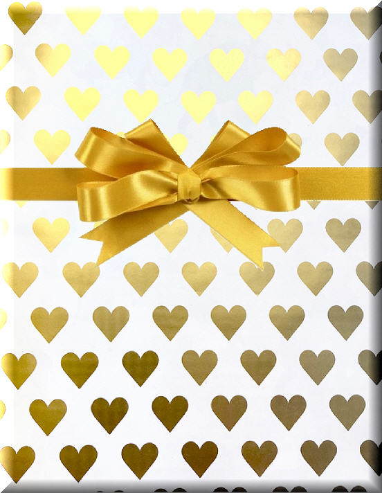 Gold Heart Sweet Heart Valentine  Birthday - Special Occasion Gift Wrap Wrapping Paper-16ft