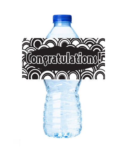 Congratulations Black & White Personalized Party Decoration Water Bottle Label Stickers