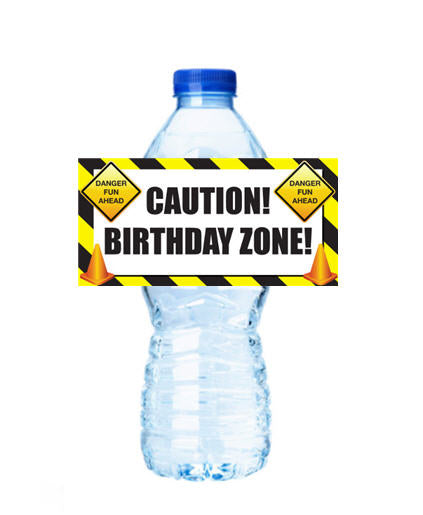 Caution! Birthday Zone! Personalized Party Decoration Water Bottle Label Stickers