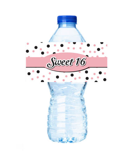 Sweet 16 Pink & Brown Polka Dots Personalized Party Decoration Water Bottle Label Stickers