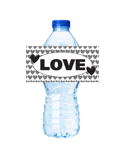 Love Black & White Hearts Personalized Party Decoration Water Bottle Label Stickers