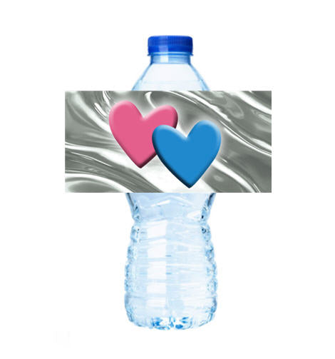 Pink & Blue Hearts Personalized Party Decoration Water Bottle Label Stickers