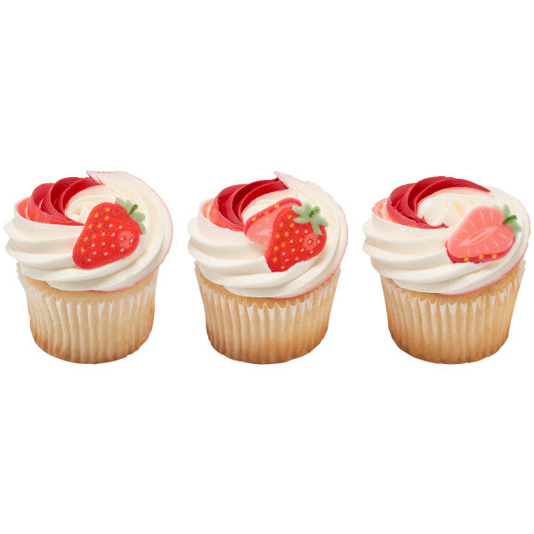 Strawberry Assortment Edible Cake Cupcake Sugar Decorations Toppers -12ct